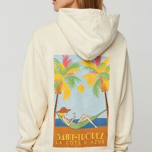 Rosa Cha St. Tropez Cream Graphic Boxy Sweatshirt Hoodie Size Medium